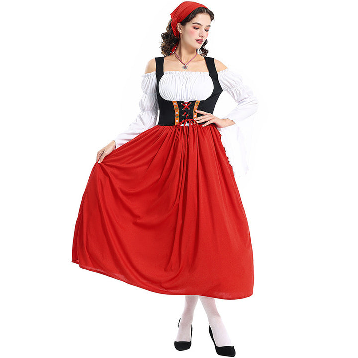 Damen nan Renaissance-Bauernkleid mit geschnürtem Mieder, schulterfreiem Carmen-Oberteil und weitem Rock Drune