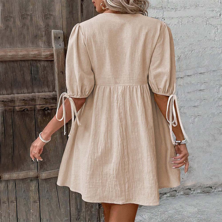 Damen lässiges Sommerkleid mit V-Ausschnitt und Rüschendetails Drune