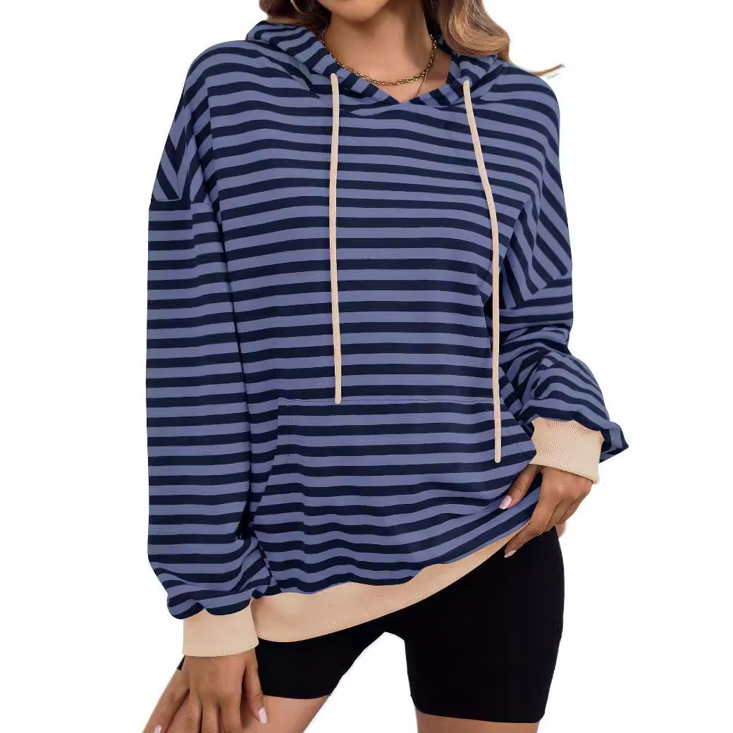 Damen lässiger Kapuzenpullover mit buntem Streifenmuster Drune
