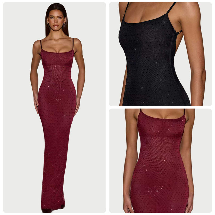 Damen Glamouröses Paillettenkleid mit Spaghettiträgern und figurbetontem Schnitt Drune