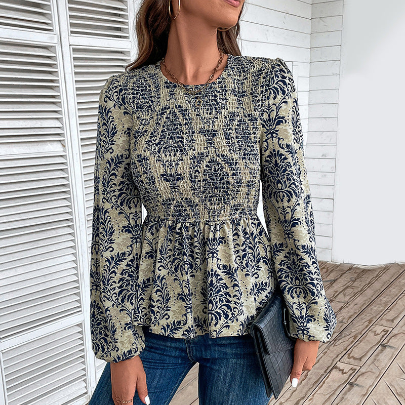 Damen Bluse mit floralem Design und eleganten Rüschendetails Drune