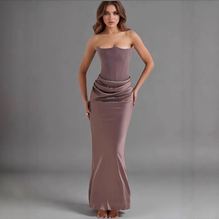 Damen Maxikleid mit Raffungen und elegantem Bustier-Ausschnitt Drune
