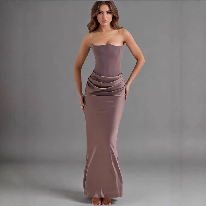Damen Maxikleid mit Raffungen und elegantem Bustier-Ausschnitt Drune
