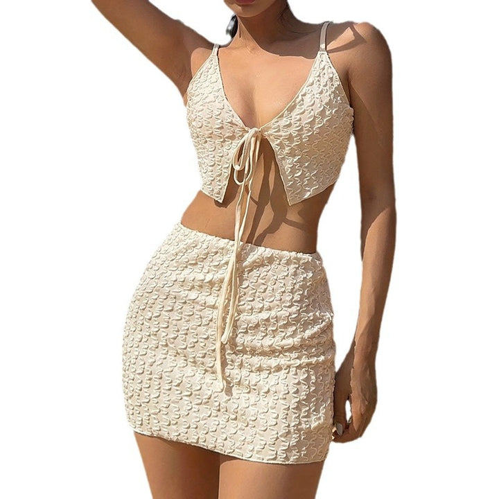 Damen Cropped Top und Minirock Set mit strukturierter Oberfläche Drune