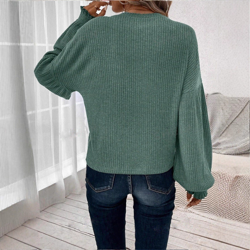 Damen lässiger Pullover mit eleganten Ballonärmeln Drune