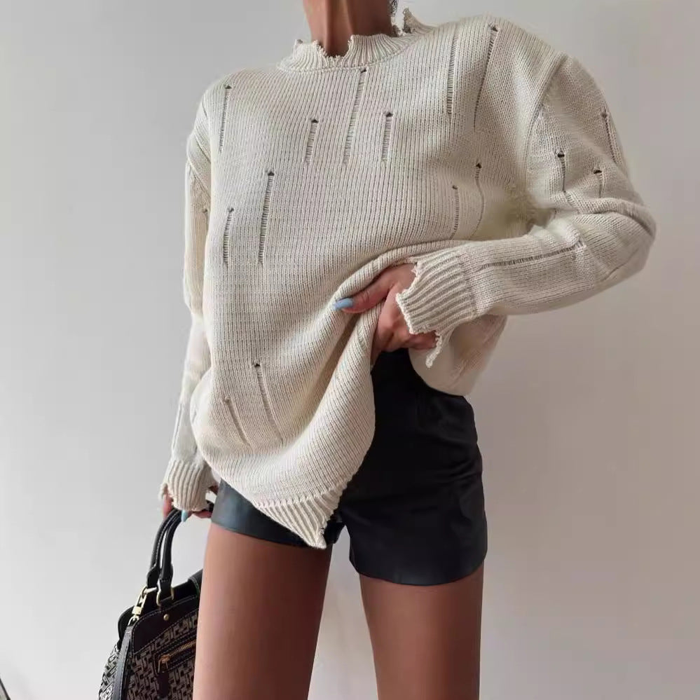 Damen Grober Strickpullover mit distressed Details Drune