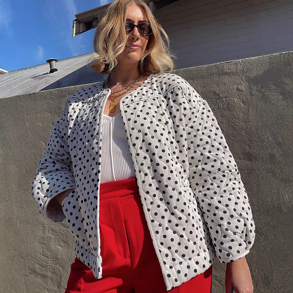 Damen gepolsterte Blousonjacke mit Punkten und voluminösen Ärmeln Drune