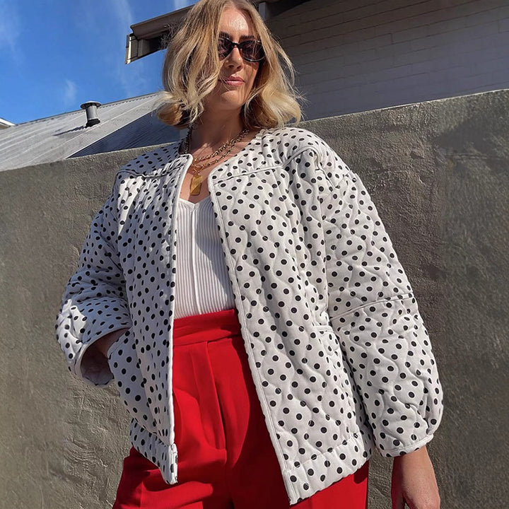Damen gepolsterte Blousonjacke mit Punkten und voluminösen Ärmeln Drune