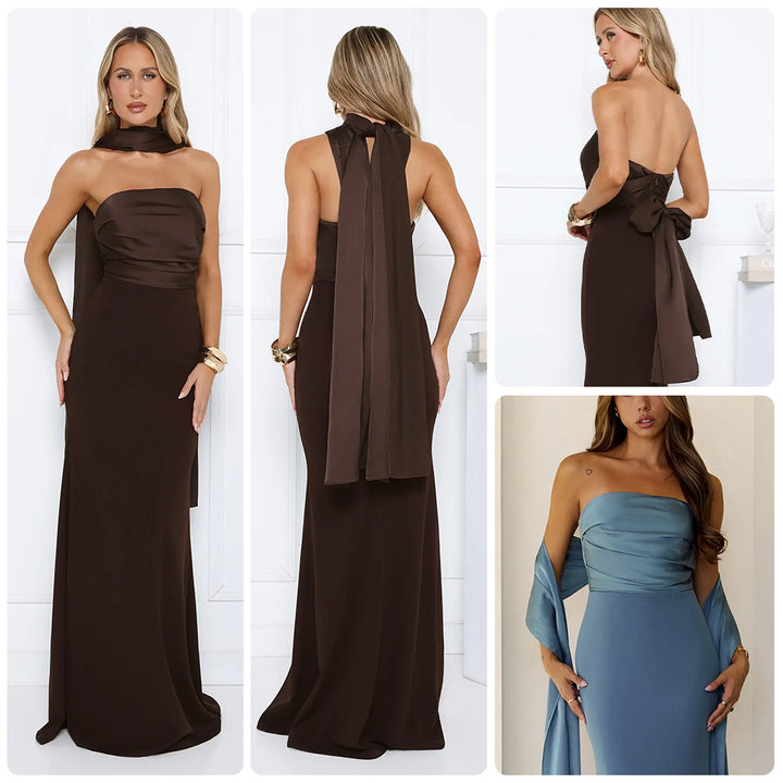 Damen Elegantes Abendkleid mit schulterfreiem Design und fließendem Stoff Drune