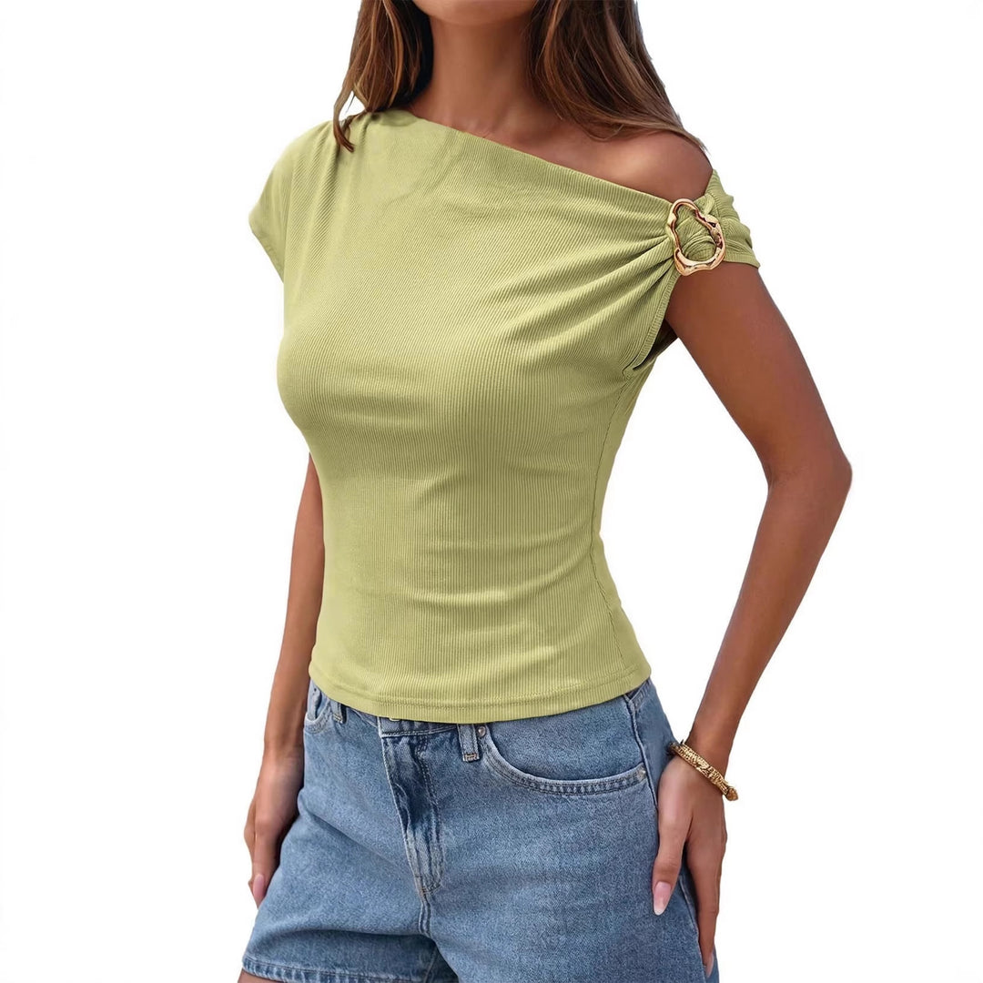 Damen asymmetrisches Oberteil mit modischem Schulterdesign Drune