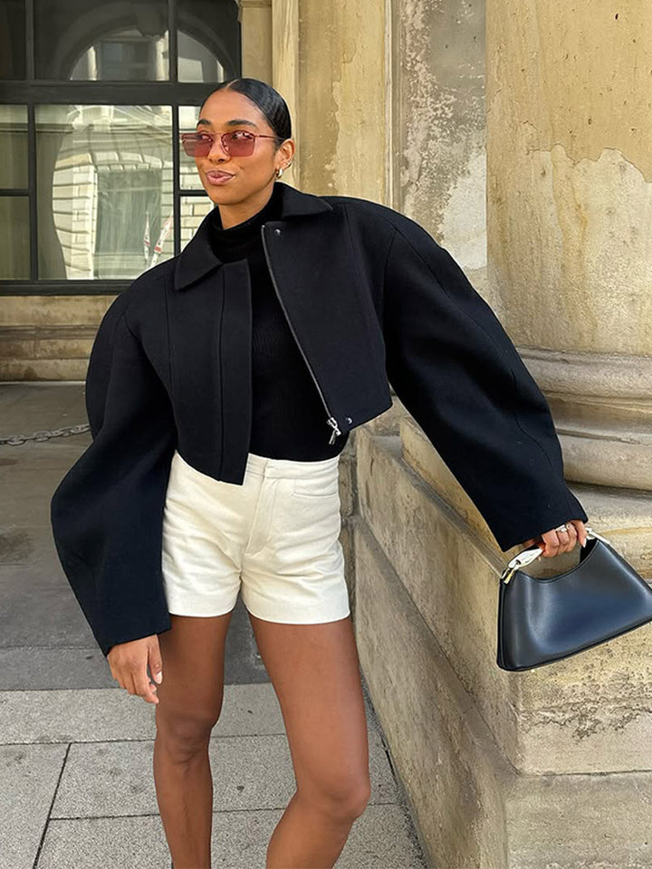 Damen moderne cropped Jacke mit voluminösen Ärmeln Drune