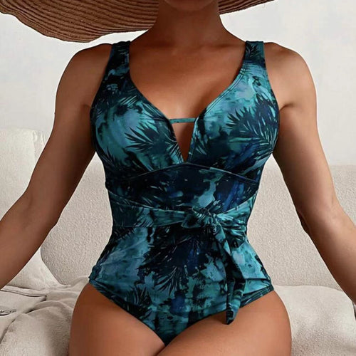 Damen Einteiler Badeanzug mit floralem Wickeldetail Drune