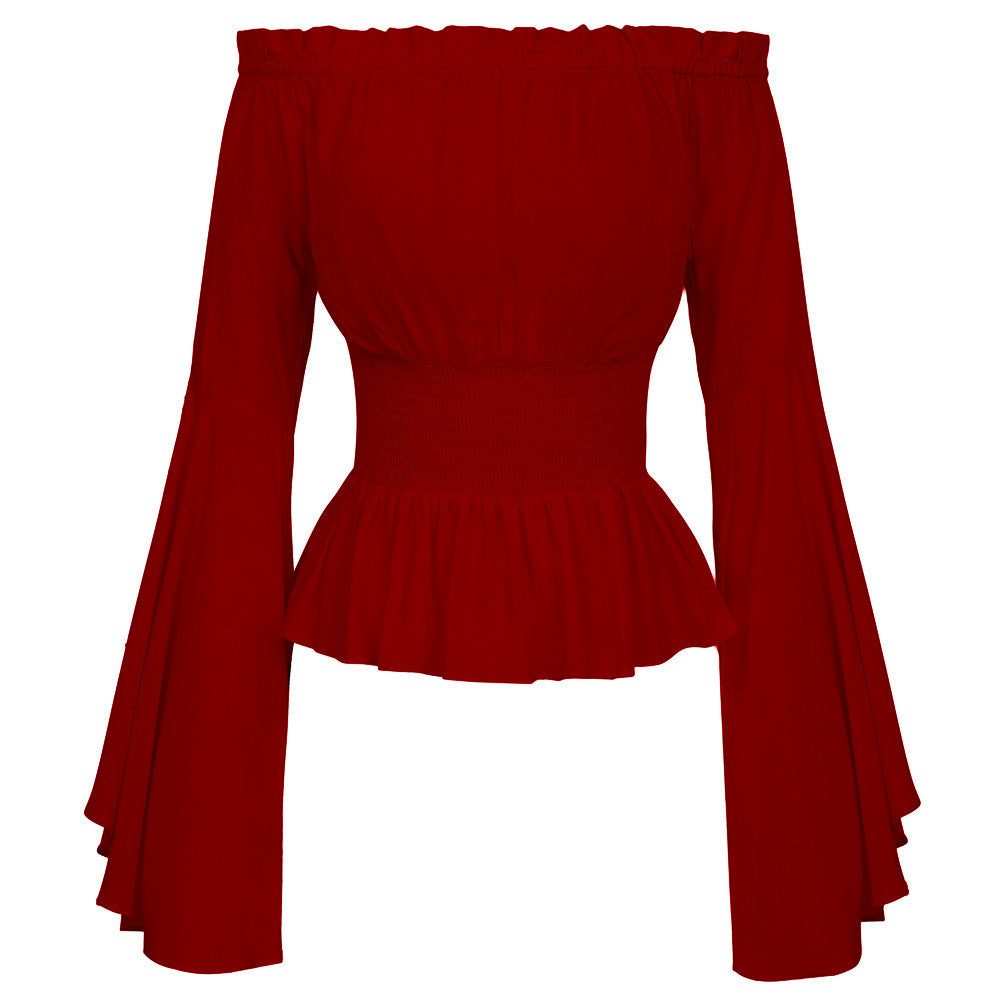 Damen Hemdbluse mit schulterfreiem Design und voluminösen Ärmeln Drune
