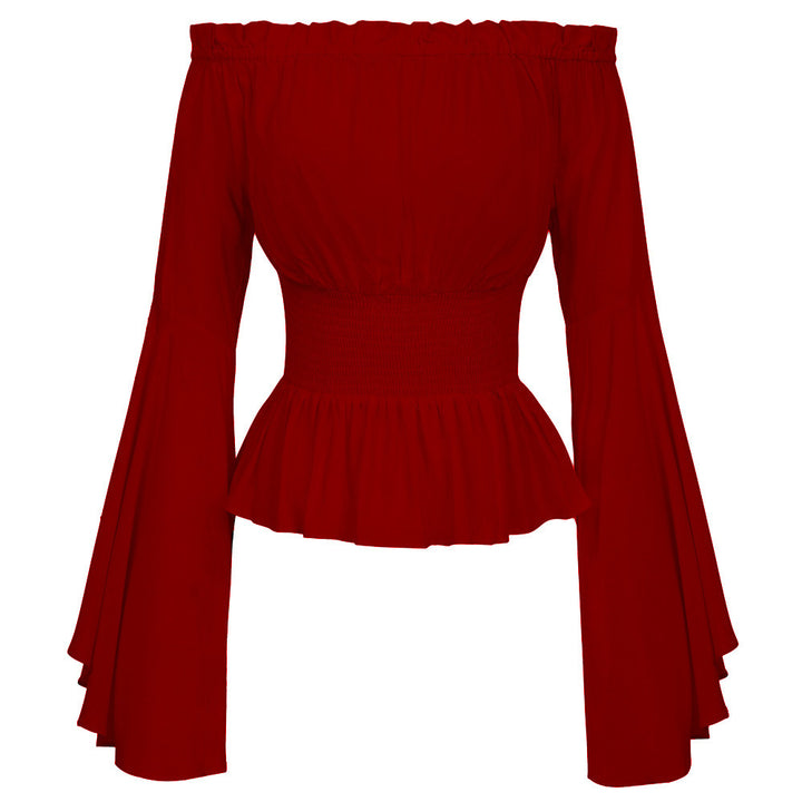 Damen Hemdbluse mit schulterfreiem Design und voluminösen Ärmeln Drune