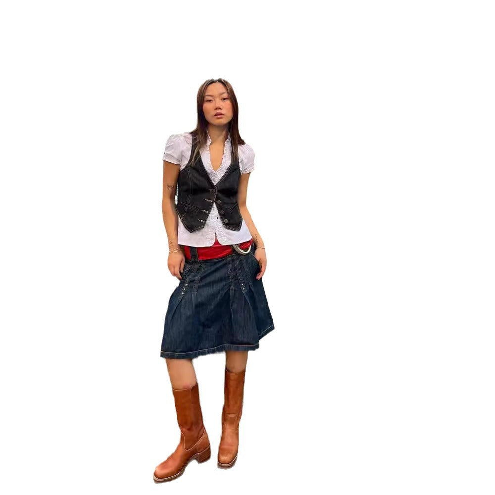 Damen Denim-Weste mit feinen Knopfdetails und praktischen Taschen Drune
