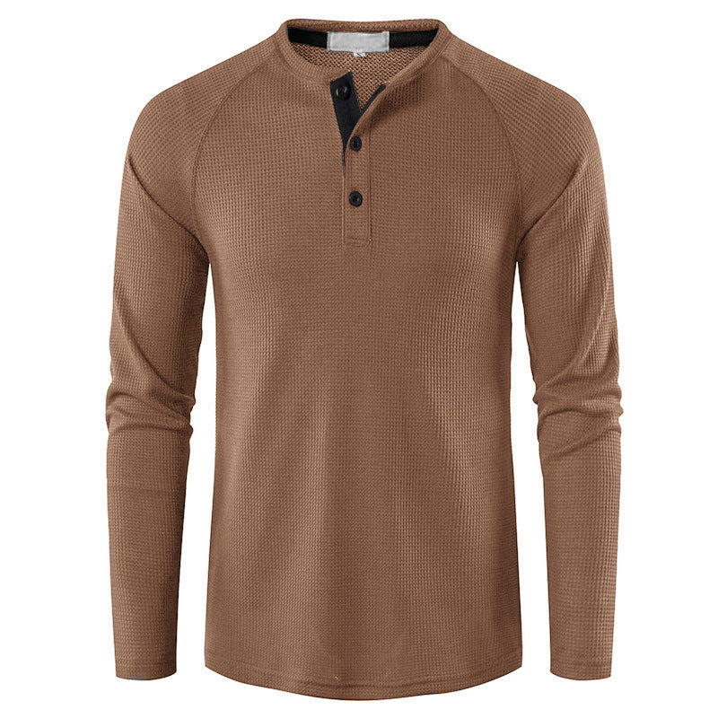 Herren nan strukturiertes Henley-Langarmshirt mit Waffelstruktur, Halbknopfleiste und Raglanärmeln Drune