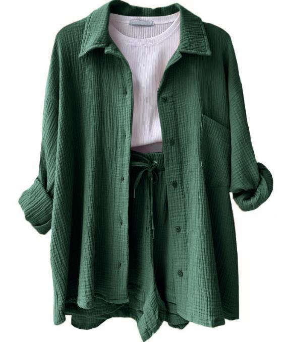 Damen lässige Oversized-Hemdjacke mit Gürtel Drune