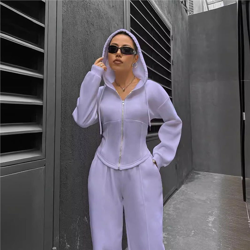 Damen figurbetontes Hoodie-Set mit dezenten Zipperdetails Drune