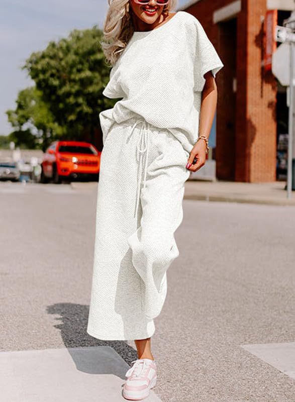 Damen lässiges Jumpsuit-Set aus weichem Material mit elastischem Bund und weit geschnittenen Beinen Drune