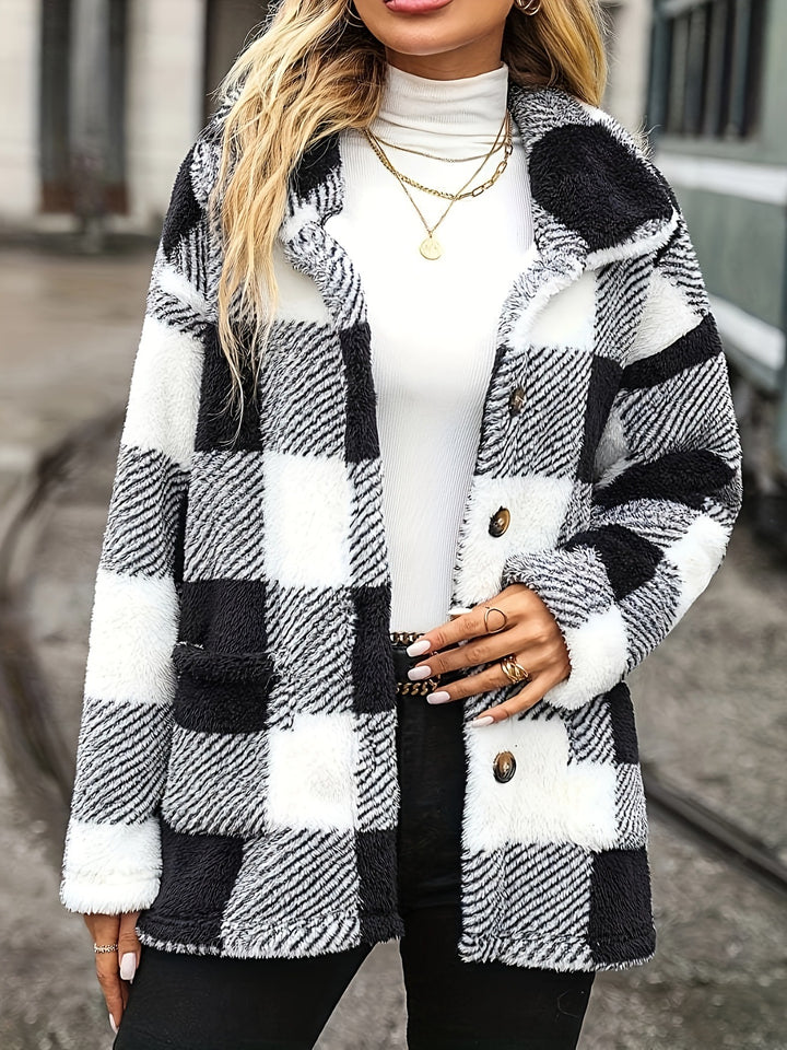 Damen Plüschjacke mit weichem Stoff und stylischem Karomuster Drune