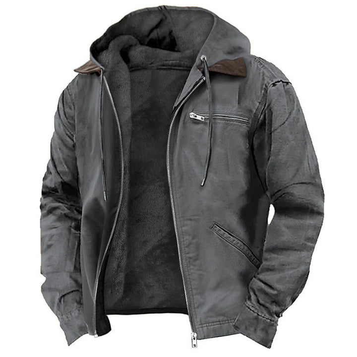 Herren nan wattierte Kapuzenjacke mit Teddyfutter und robuster Canvas-Aussenschicht Drune