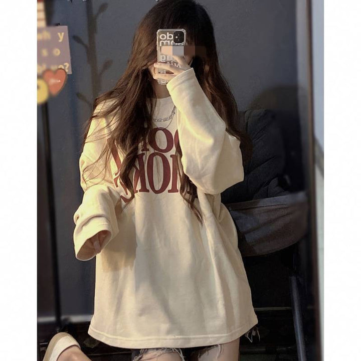 Damen lässiges Oversized-Shirt mit kreativem Schriftzug Drune