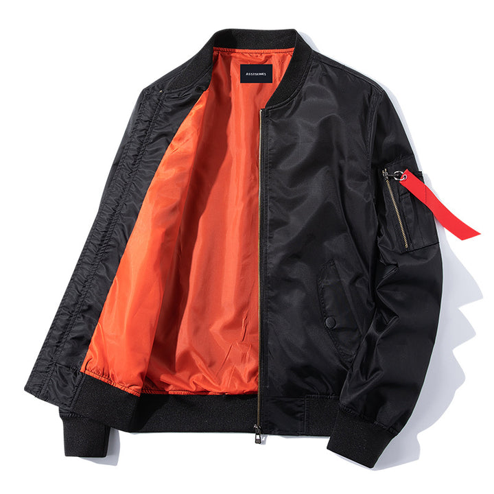 Herren o Leicht Nylon Flug Bomberjacke mit hochsichtbarem Kontrastfutter, Ärmelsichtreißverschluss, Utility-Tasche und gerippten Abschlüssen Drune