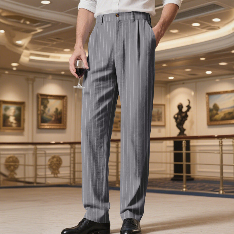 Herren elegante gestreifte Anzughose mit komfortablem Bund Drune