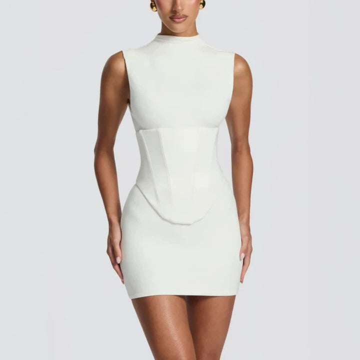 Damen Enganliegendes Stretch-Minikleid mit hohem Kragen Drune