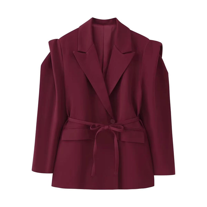 Damen modische Blazerjacke mit Bindegürtel Drune