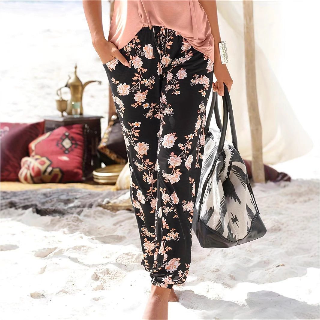 Damen Blühende Relax-Hose mit elastischem Bund und praktischen Seitentaschen Drune