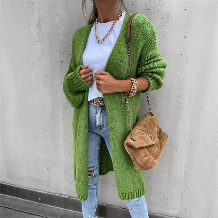 Damen Grober Strickmantel mit tiefen Taschen und modischem Schnitt Drune