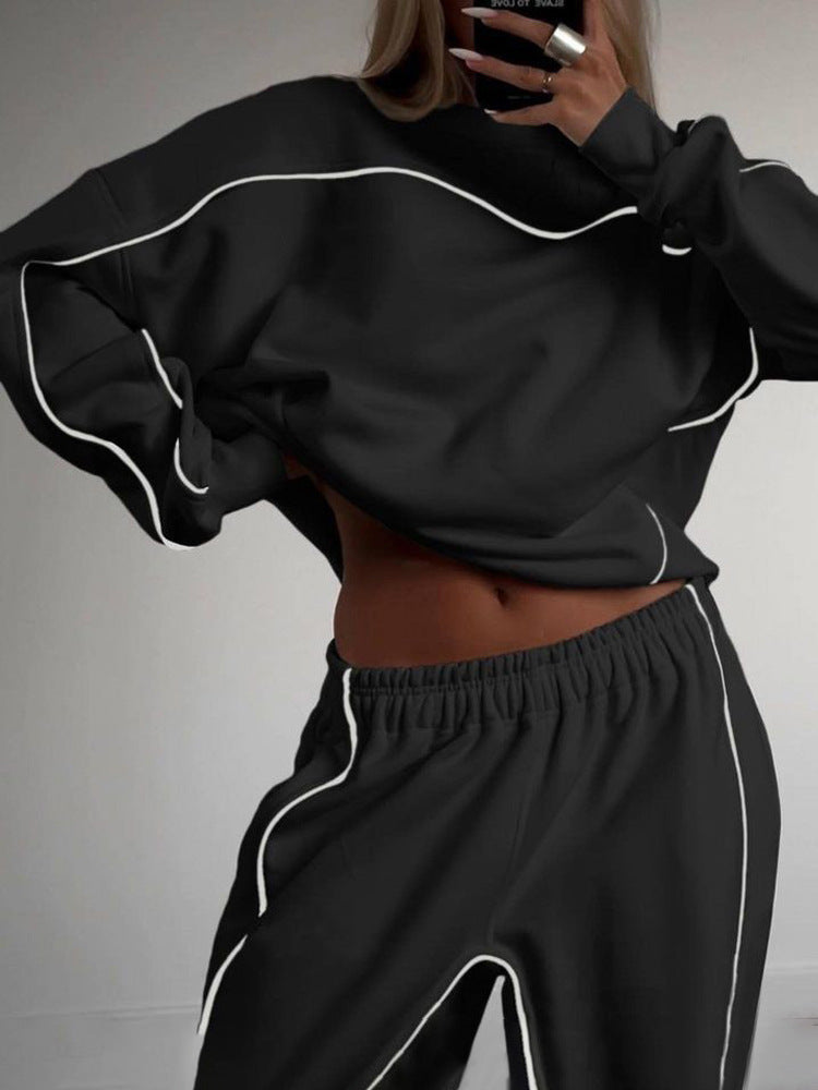 Damen lässiger Sportanzug mit cropped Oberteil und elastischem Bund Drune