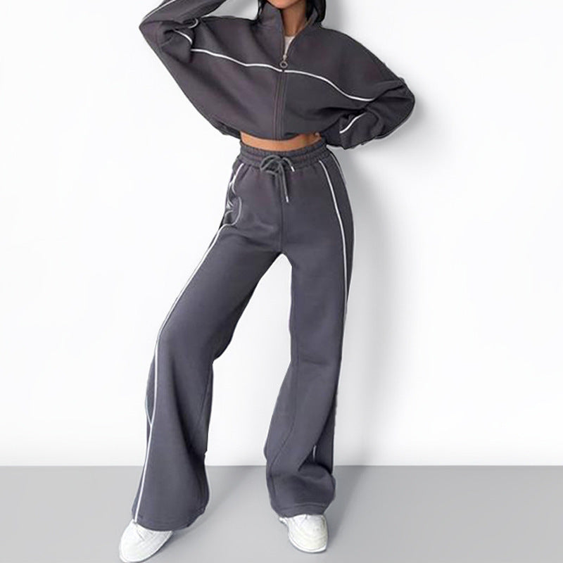 Damen sportliches Set mit hohem Kragen und weitem Bein Drune