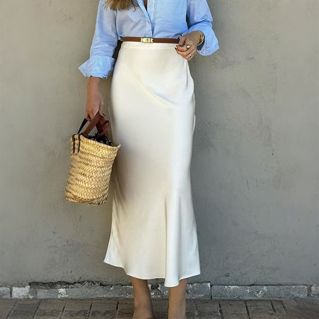 Damen Eleganter Satinrock mit schmalem Schnitt und Schlitz Drune
