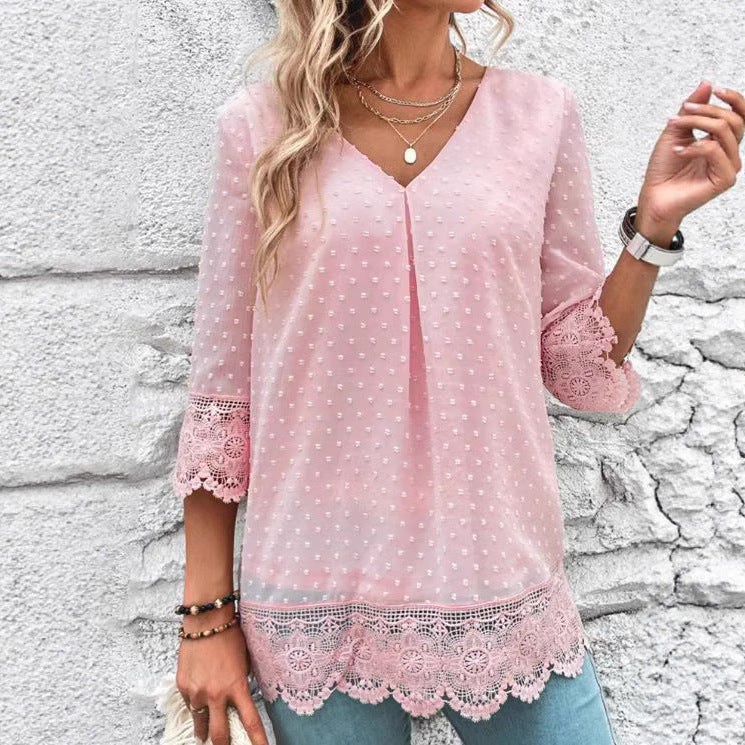 Damen Bluse mit ästhetischen Spitzendetails und Puffärmeln Drune