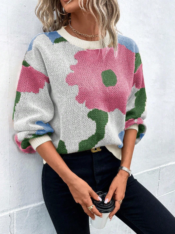 Drune | Pullover Pullover Strickstoff Lockere Passform Rundhals Ballonärmel Gemustert