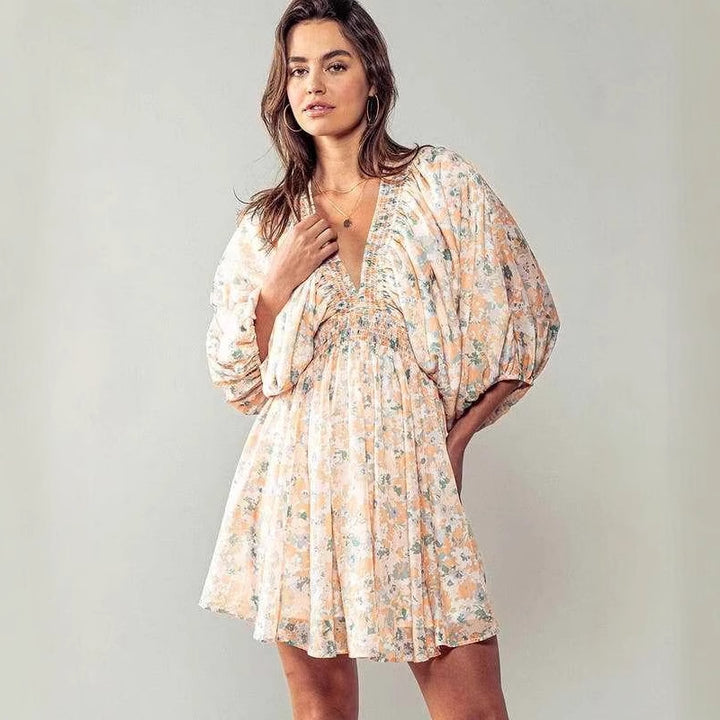 Damen romantisches Gartenkleid mit puffärmeln und elastischer Taille Drune