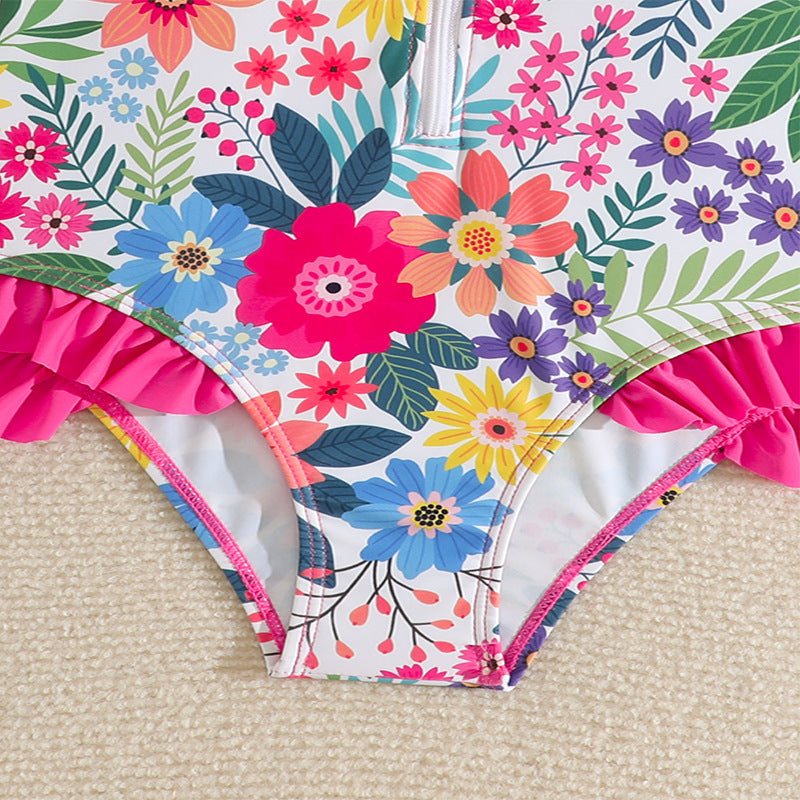 Damen Sonnenbadeanzug mit floralem Druck und Rüschendetails Drune