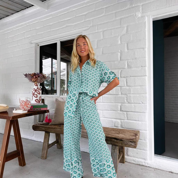 Damen Chice Blusen-Hosen-Kombination mit floralem Druck und weitem Schnitt Drune