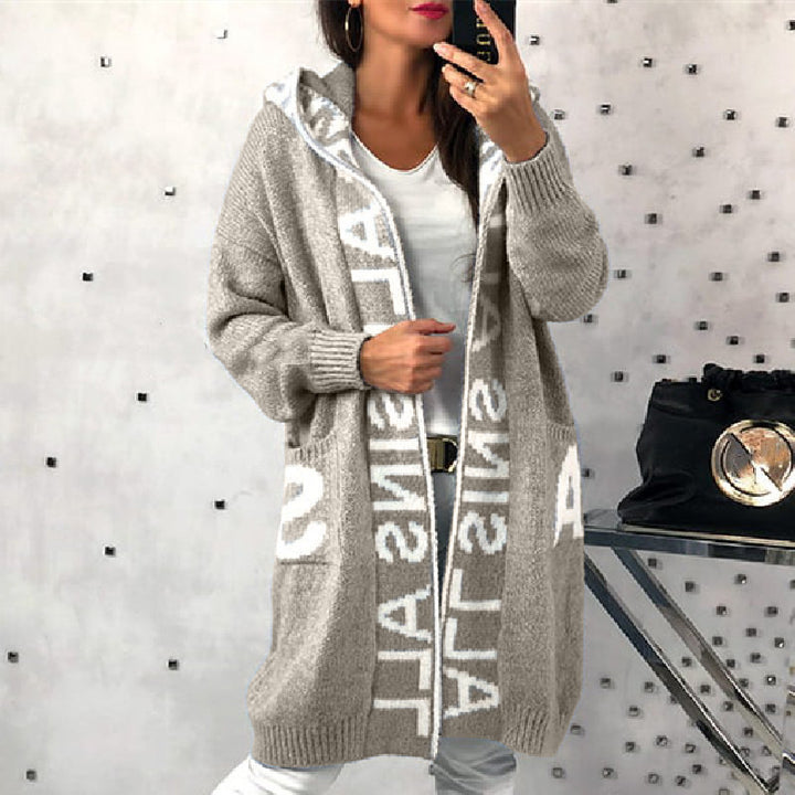Damen Langarm-Strickcardigan mit Kapuze und praktischen Taschen Drune