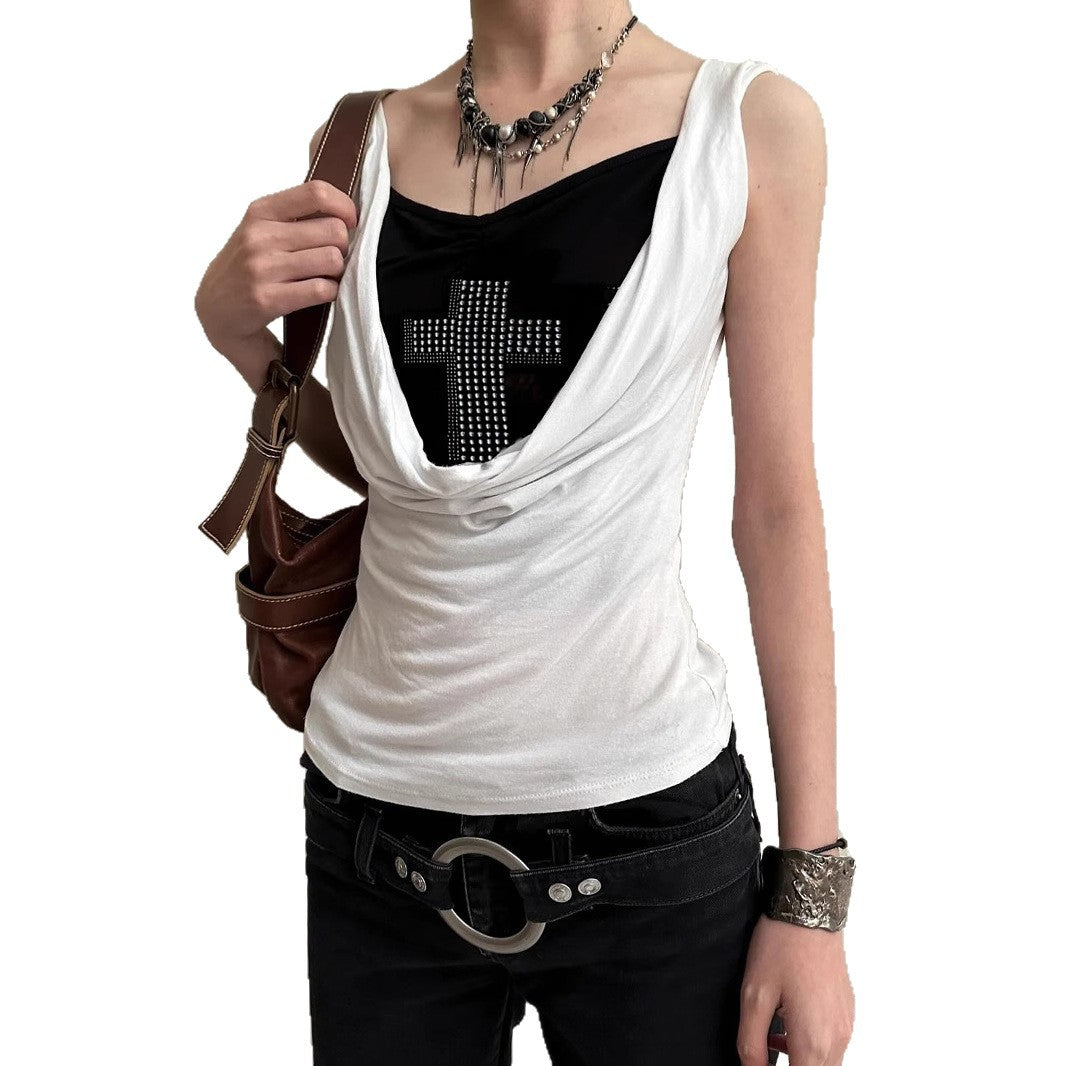 Damen stilvolles Top mit funkelndem Kreuzdesign Drune