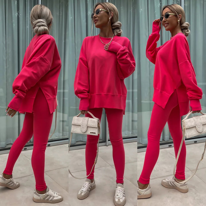 Damen Sportlicher Freizeitanzug mit oversized Sweatshirt und enganliegenden Leggings Drune