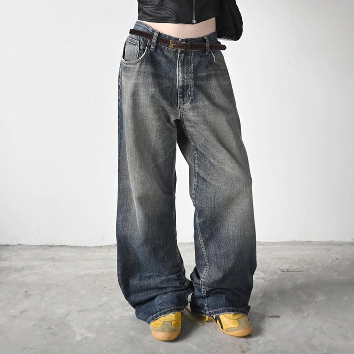 Damenweite Denim-Jeans im lässigen Chino-Stil mit hohem Bund Drune