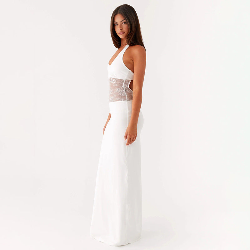 Damen Elegantes Maxikleid mit romantischer Spitzenmitte Drune
