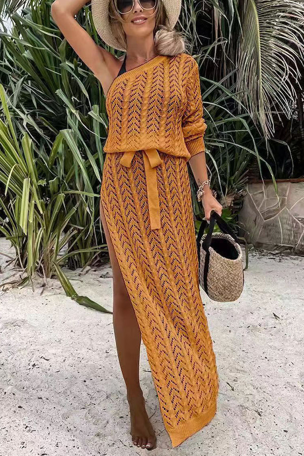 Damen Sommerliches Maxi-Kleid mit asymmetrischem Schnitt und lässigem Bindegürtel Drune