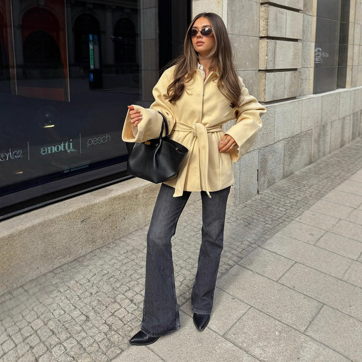 Damen Modische Blazerjacke mit Gürtel Drune