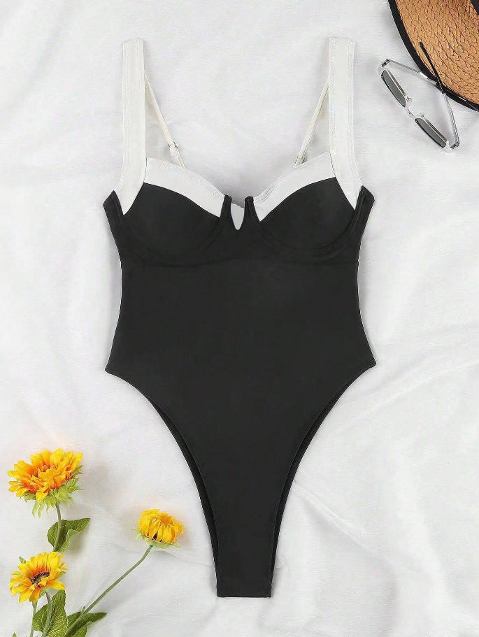Damen Eleganter Hochschneider-Badeanzug mit modischen Trägerdetails Drune