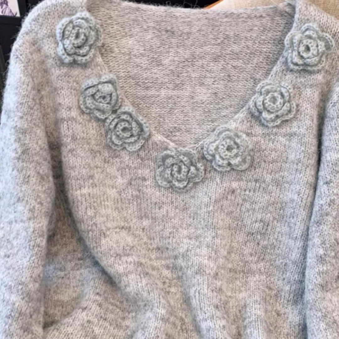 Damen Strickpullover mit floralen Akzenten Drune