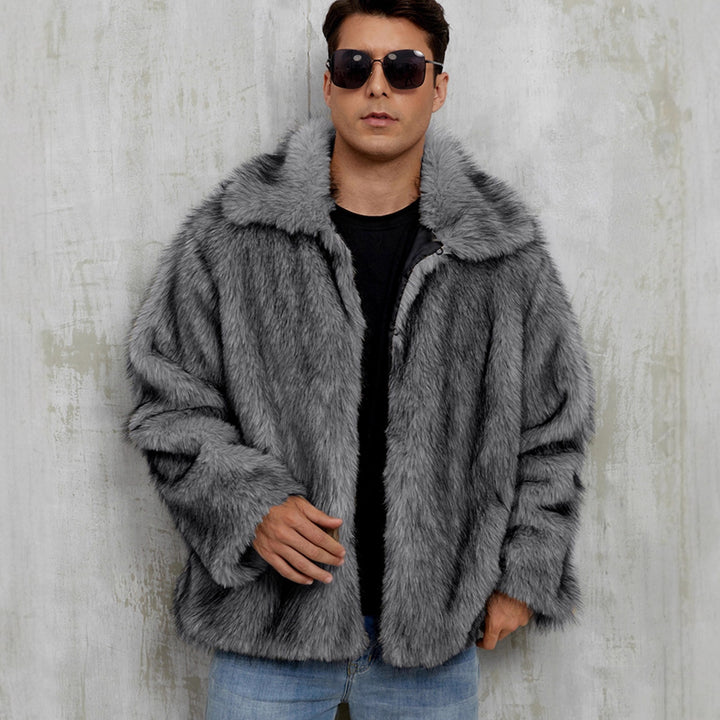 Herren Luxuriöse Kunstpelzjacke mit breitem Revers Drune